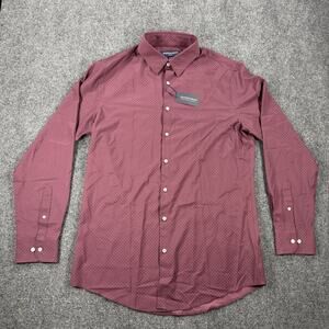 Mizzen + Main Leeward Dress Shirt L Tall Purple Polka Dot Performance NWT